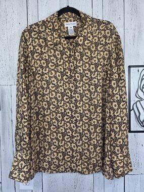 Vintage Rena Rowan 100% Silk Floral Blouse 18W Button Front Cottagecore